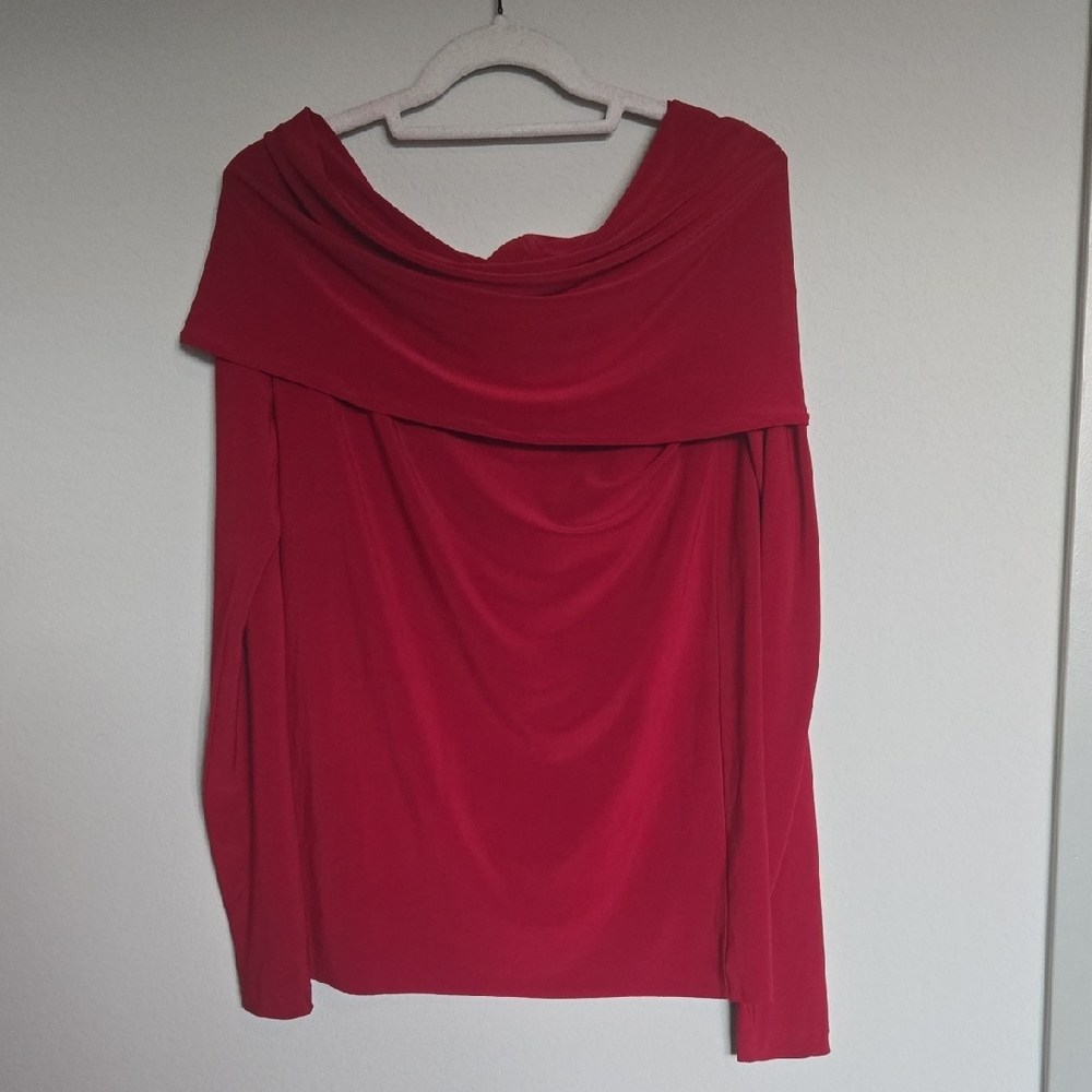 Norma Kamali Vibrant Deep Red Long Sleeve Either Off Shoulder/On Shoulder Blouse